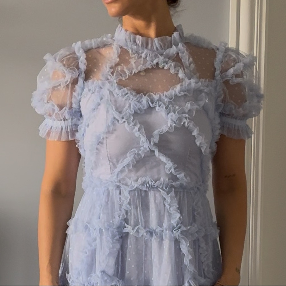 Elegant Blue Ruffled Dress